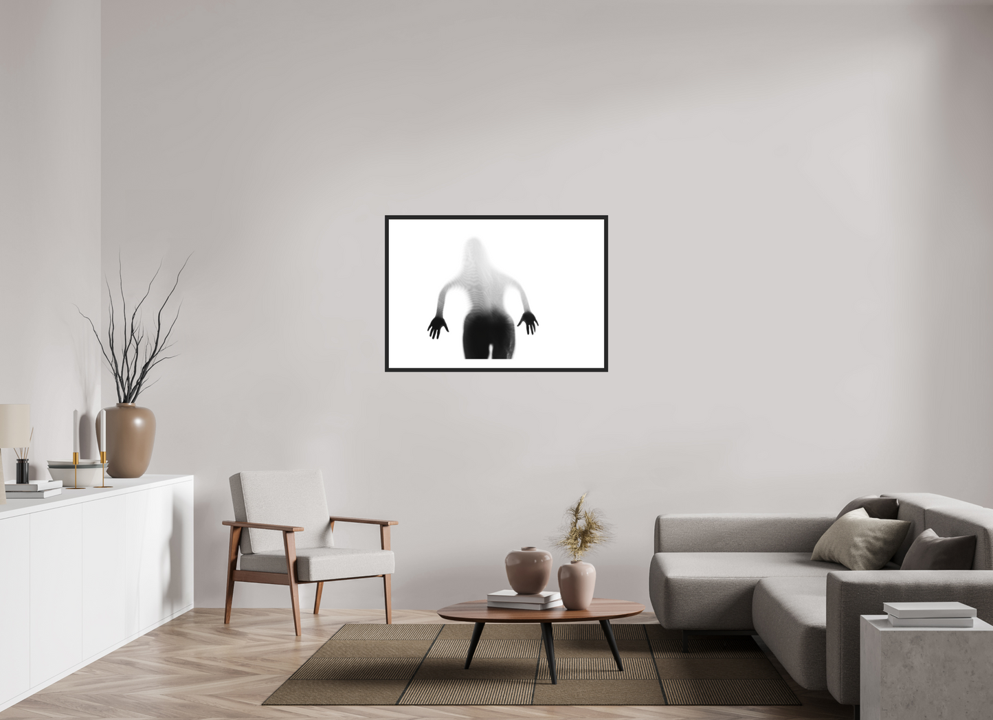 105 x 70 cm, Ilford Framed with Passepartout and Premium Glass Veil II - Abstrakte Schwarzweiß-Fotografie - Teilakt - Hochwertiger Abzug in Galeriequalität