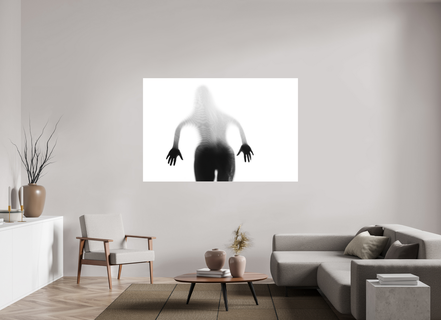 180 x 120 cm, Ilford on Aluminium behind Acrylic Glass Veil II - Abstrakte Schwarzweiß-Fotografie - Teilakt - Hochwertiger Abzug in Galeriequalität