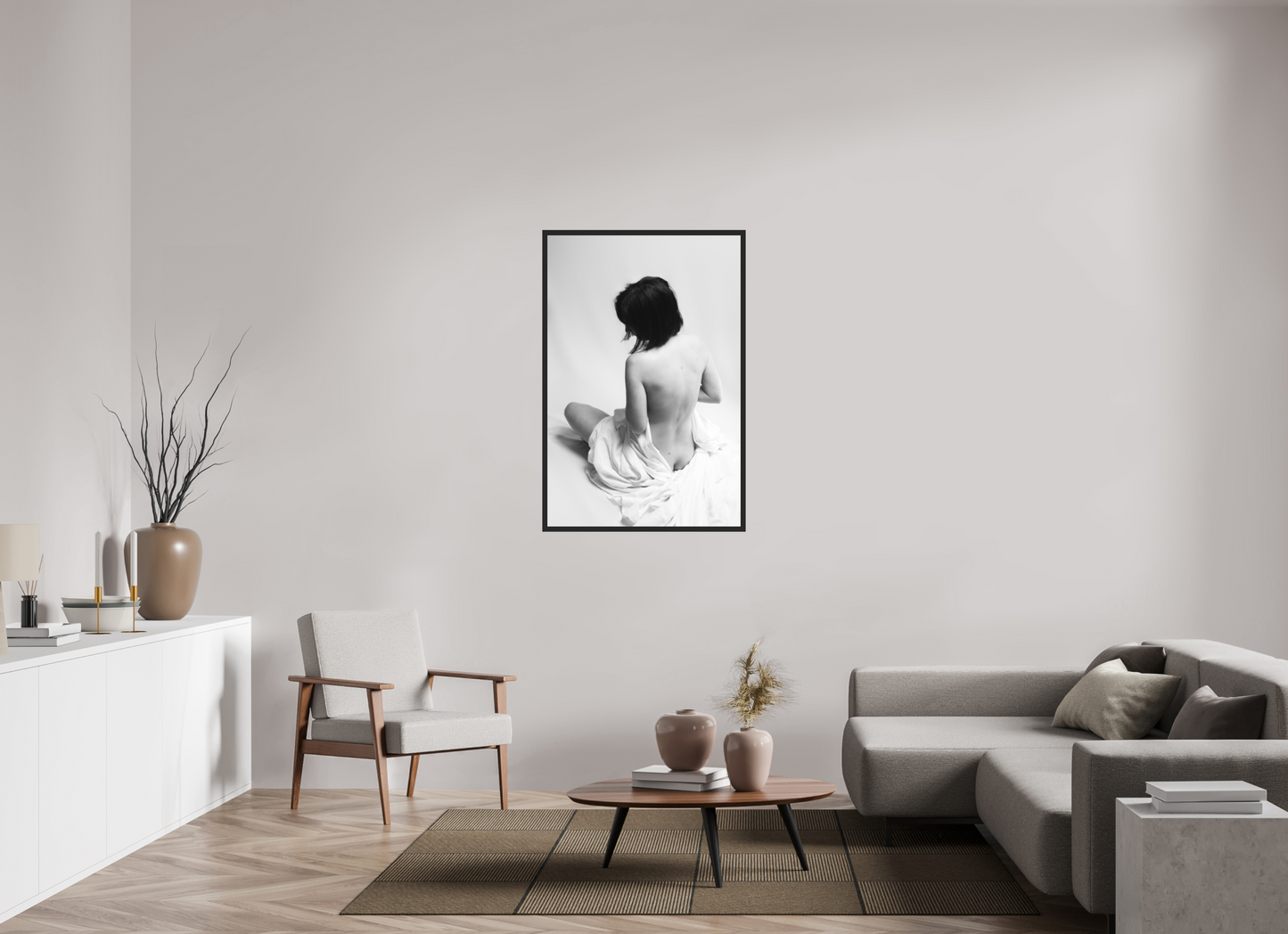 80 x 120 cm, Ilford on Aluminium behind Acrylic Glass, Framed Absent II - Schwarzweiß-Fotografie - Teilakt - Hochwertiger Abzug in Galeriequalität