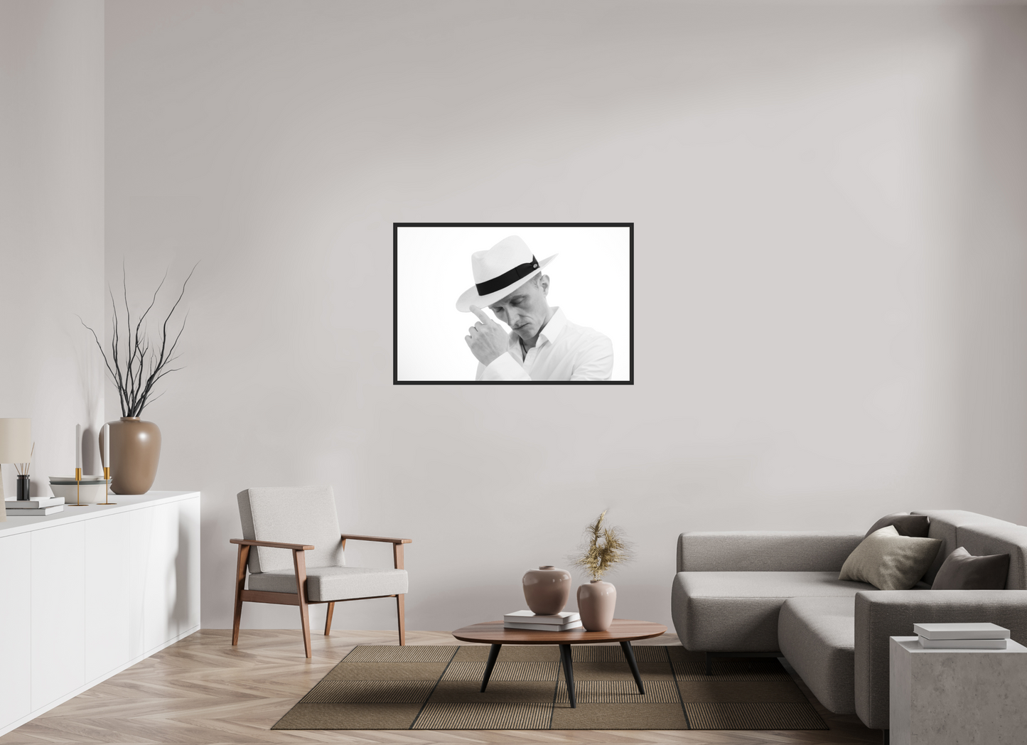 120 x 80 cm, Ilford on Aluminium behind Acrylic Glass, Framed Contemplation - Schwarzweiß-Fotografie - Portrait - Hochwertiger Abzug in Galeriequalität