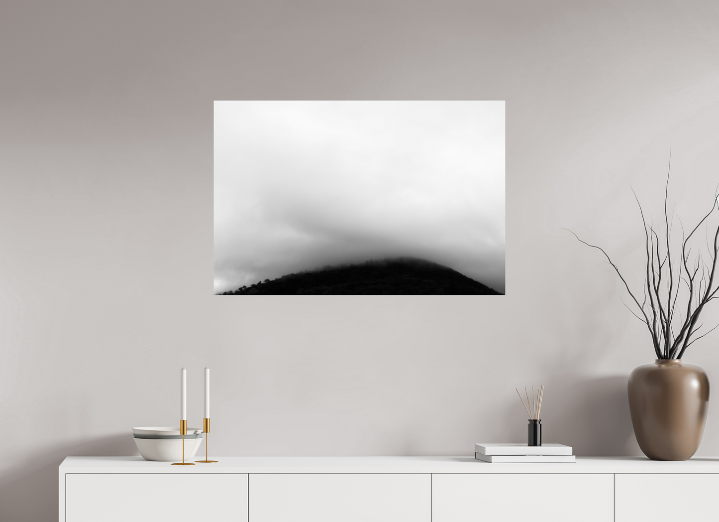 90 x 60 cm, Baryta Photo Print Haze II - Minimalistische Schwarzweiß-Landschaftsfotografie - Hochwertiger Abzug in Galeriequalität