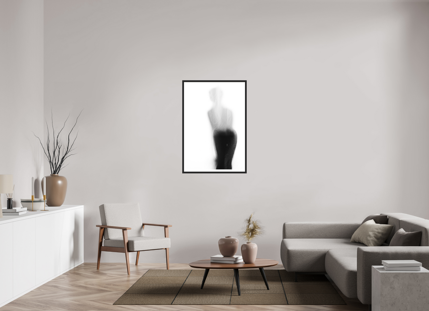 70 x 105 cm, Ilford on Aluminium behind Acrylic Glass, Framed with Border Veil - Abstrakte Schwarzweiß-Fotografie - Teilakt - Hochwertiger Abzug in Galeriequalität