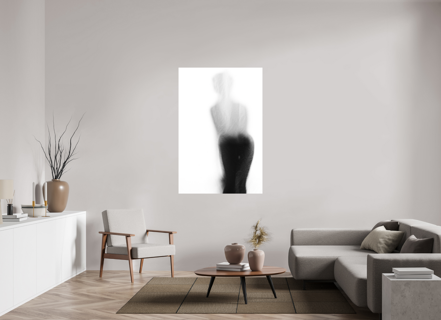 100 x 150 cm, Ilford on Aluminium Veil - Abstrakte Schwarzweiß-Fotografie - Teilakt - Hochwertiger Abzug in Galeriequalität